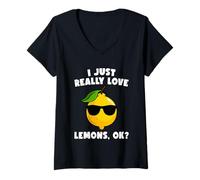 Womens I Just Really Love Lemons Ok? Cute Lemon V-Neck T-Shirt
