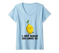 Womens I Just Really Love Lemons Ok? Cute Lemon V-Neck T-Shirt