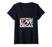 Women's I Just Really Love Orcas Funny Whale Orca V-Neck T-Shirt