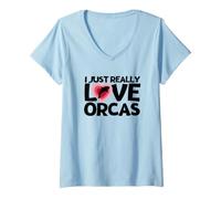 Women's I Just Really Love Orcas Funny Whale Orca V-Neck T-Shirt