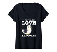 Women's I Just Really Love Seagulls Funny Seagull V-Neck T-Shirt