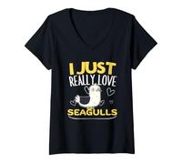 Women's I Just Really Love Seagulls Funny Seagull V-Neck T-Shirt