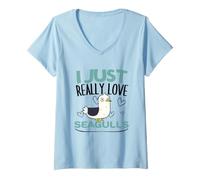 Women's I Just Really Love Seagulls Funny Seagull V-Neck T-Shirt