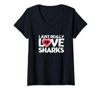 Women's I Just Really Love Sharks Funny Shark V-Neck T-Shirt
