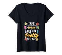 Womens I Just Want All The Pretty Rocks Rockhound Rock Collection V-Neck T-Shirt