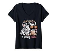 Womens I Just Want to Drink Coffee and Pet My Rabbit Graphic V-Neck T-Shirt