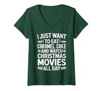 Womens I just Want to eat Caramel Cake and Watch Christmas Movies V-Neck T-Shirt