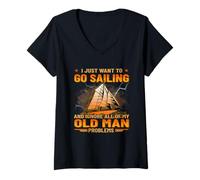 Women's I Just Want to Go Sailing Ignore All of My Old Man Problems V-Neck T-Shirt
