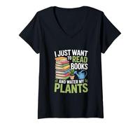 Womens I Just Want to Read Books and Water My Plants V-Neck T-Shirt