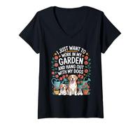 Womens I Just Want to Work in My Garden and Hangout with My Dogs V-Neck T-Shirt