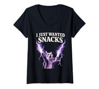 Women's I Just Wanted Snacks Rage Cat Meme Design V-Neck T-Shirt