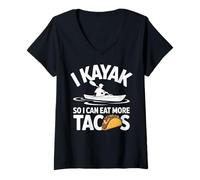 Womens I Kayak So I Can Eat More Tacos Funny Kayaking Kayaker V-Neck T-Shirt