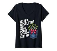 Womens I Keep A Mistletoe in My Back Pocket You Can Kiss Christmas V-Neck T-Shirt