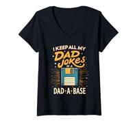 Women's I Keep All My Dad Jokes in A Dad A Base Dad Jokes V-Neck T-Shirt