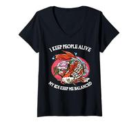 Women's I Keep People Alive My Koi Keep Me Balanced Funny Doctor V-Neck T-Shirt
