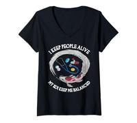 Women's I Keep People Alive My Koi Keep Me Balanced Funny Doctor V-Neck T-Shirt