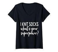 Womens I Knit Socks What's Your Superpower Gift to a Sock Knitter V-Neck T-Shirt