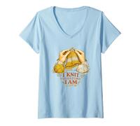 Women's I Knit Therefore I Am Funny Knitting Philosophy V-Neck T-Shirt