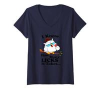 Women's I Know How Many Licks It Takes - Lollipop Joke Owl Graphic V-Neck T-Shirt