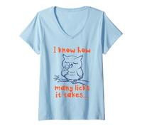 Women's I Know How Many Licks it Takes Owl Lollipop Funny V-Neck T-Shirt