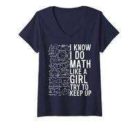 Womens I Know I Do Math Like A Girl Try to Keep Up Funny V-Neck T-Shirt
