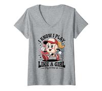 Women's I Know I Play Like A Girl Try to Keep Up Softball V-Neck T-Shirt