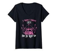 Women's I Know I Shoot Like A Girl Try to Keep Up Shooter Archer V-Neck T-Shirt