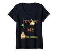 Womens I Know My Onions Funny V-Neck T-Shirt