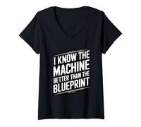 Womens I Know The Machine Better Than Blueprint Millwright Tech V-Neck T-Shirt