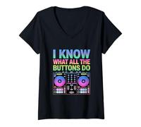 Women's I Know What All The Buttons Do DJ Sound Engineer V-Neck T-Shirt