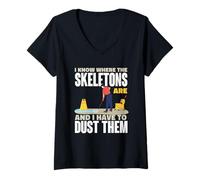 Womens I Know Where The Skeletons are Custodian Humor V-Neck T-Shirt