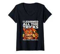 Women's I Learned All The Tricks What's Next I Need More Cat V-Neck T-Shirt
