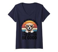 Women's I Left My Dog to be Here Cute Golden Retriever Saying Tee V-Neck T-Shirt
