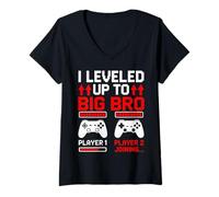 Women's I Leveled Up to Big Bro Player 1 Player 2 Joining V-Neck T-Shirt