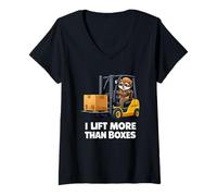 Women's I Lift More Than Boxes Forklift Operator Humor V-Neck T-Shirt