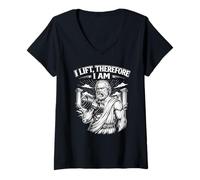 Women's I Lift Therefore I Am Socrates Gym Philosophy Stoicism V-Neck T-Shirt