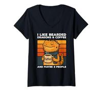 Womens I Like Bearded Dragons And Coffee And Maybe 3 People Vintage V-Neck T-Shirt