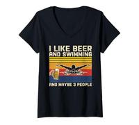Women's I Like Beer and Swimming and Maybe 3 People Shirt V-Neck T-Shirt