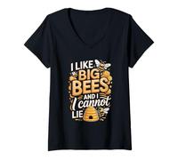 Women's I Like Big Bees and I Cannot Lie Funny Bee V-Neck T-Shirt