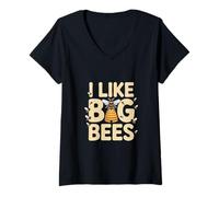 Women's I Like Big Bees Funny Beekeeper Bee V-Neck T-Shirt