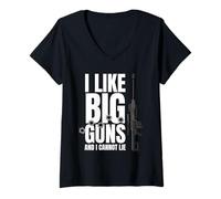 Womens I Like Big Guns Sniper Rifle 50 Cal Gun Rights USA Flag V-Neck T-Shirt