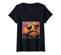 Womens I Like Birds And Coffee Birding Nerd Birder Bird Watcher V-Neck T-Shirt
