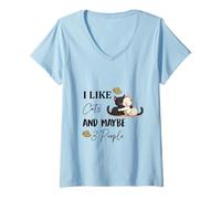 Women's I Like Cats and Maybe 3 People Funny Introvert Cat Lover V-Neck T-Shirt