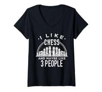 Women's I Like Chess and Maybe Like 3 People Checkmate Chess Player V-Neck T-Shirt