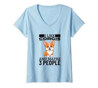 Women's I Like Corgis and Maybe 3 People Funny Corgi V-Neck T-Shirt