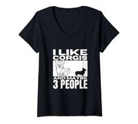 Women's I Like Corgis and Maybe 3 People Funny Corgi V-Neck T-Shirt