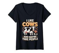 Women's I Like Cows and Maybe Three People Farm Life V-Neck T-Shirt