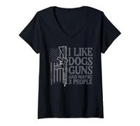 Womens I Like Dogs Maybe 3 People US Flag Funny Saying Men Women V-Neck T-Shirt