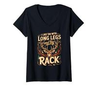 Women's I Like Em with Long Legs and a Big Rack Deer Hunting V-Neck T-Shirt