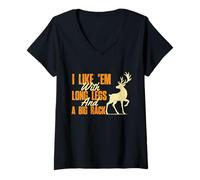Womens I Like 'Em with Long Legs and A Big Rack - Hunting Lover V-Neck T-Shirt